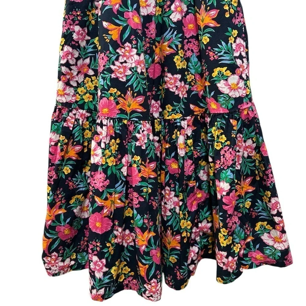 J.Crew Women’s Navy Floral Print Sundress Bottom Tier & Smocking Top Size Small